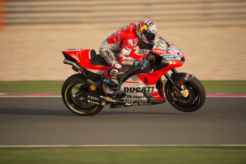 QATAR - MARCH 03:  Andrea Dovizioso of Italy and Ducati Team rounds the bend during the Moto GP Testing - Qatar at Losail Circuit on March 3