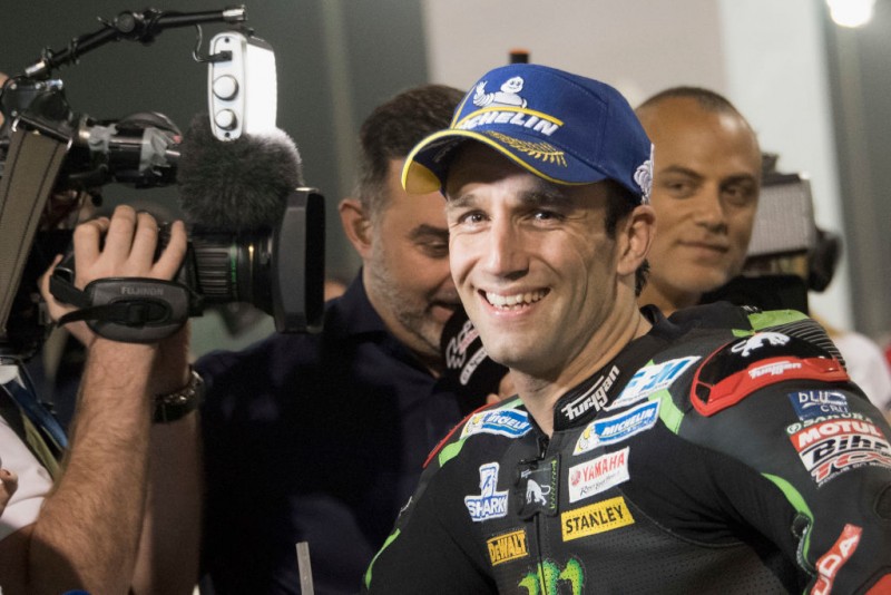 QATAR - MARCH 17:  Johann Zarco of France and Monster Yamaha Tech 3 celebrates the pole position  at the end of the qualifying practice during the MotoGP of Qatar - Qualifying at Losail Circuit on March 17