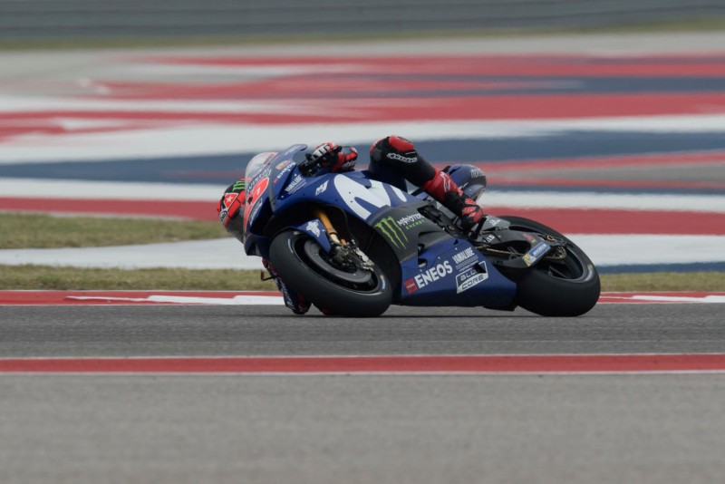 TX - APRIL 20: Maverick Vinales of Spain and Movistar Yamaha MotoGP rounds the bend during the MotoGp Red Bull U.S. Grand Prix of The Americas - Free Practice at Circuit of The Americas on April 20