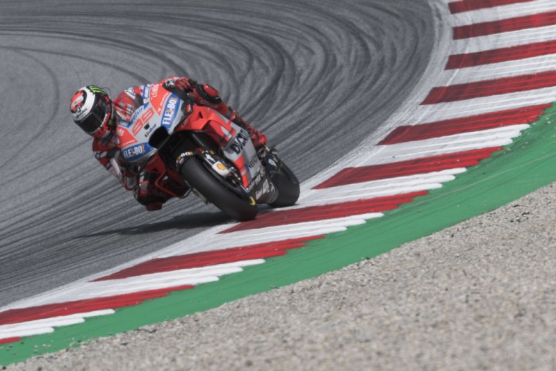 AUSTRIA - AUGUST 11:  Jorge Lorenzo of Spain and Ducati Team rounds the bend during the MotoGp of Austria - Qualifying at Red Bull Ring on August 11