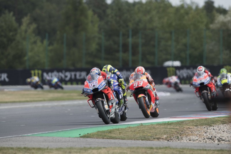 CZECH REPUBLIC - AUGUST 05:  Andrea Dovizioso of Italy and Ducati Team leads the field during the MotoGP Race during the  MotoGp of Czech Republic - Race at Brno Circuit on August 5