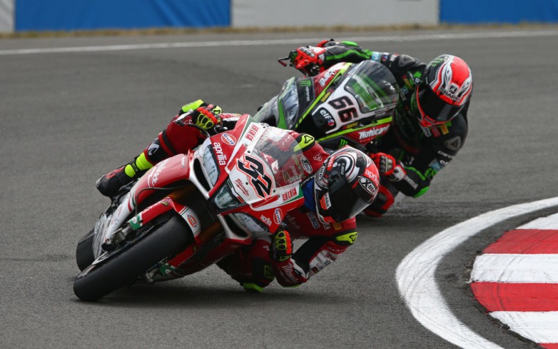 ITALY - JULY 08:  Eugene Laverty of Ireland and Milwaukee Aprilia leads the field during the Superbike race 2 during the WorldSBK Riviera di Rimini - Race on July 8