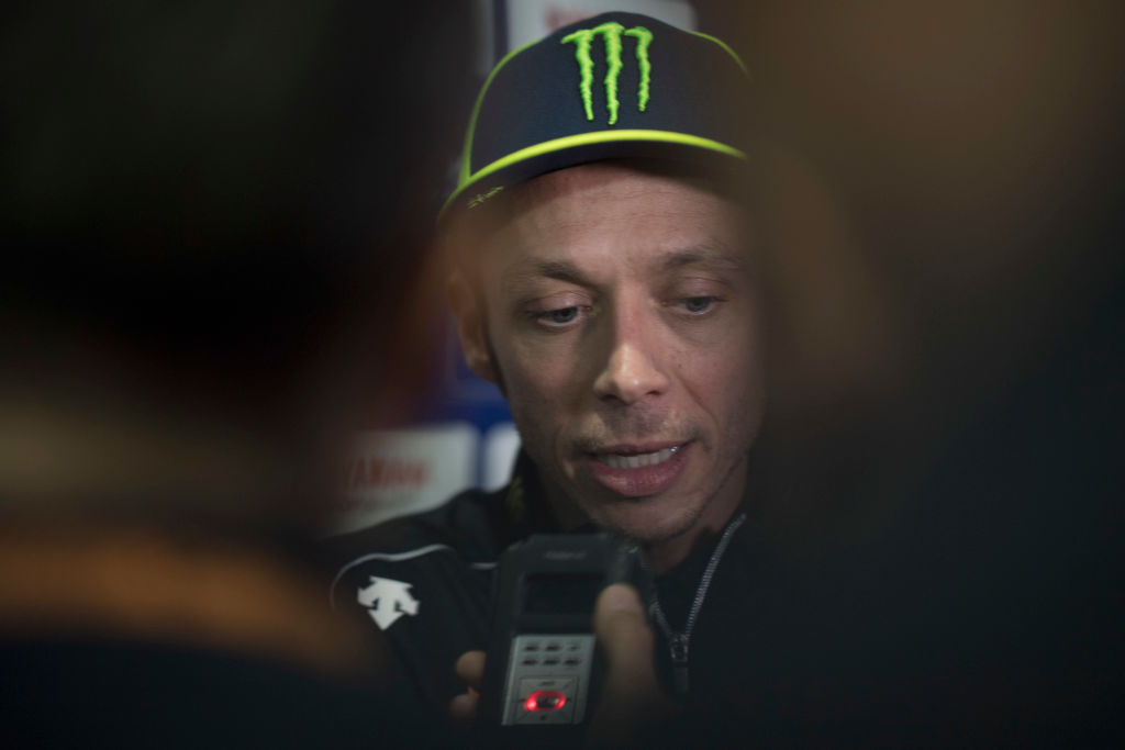DOHA, QATAR - MARCH 08: Valentino Rossi of Italy and Yamaha Factory Racing speaks with journalists in paddock during the MotoGP of Qatar - Free Practice at Losail Circuit on March 08, 2019 in Doha, Qatar. (Photo by Mirco Lazzari gp/Getty Images)