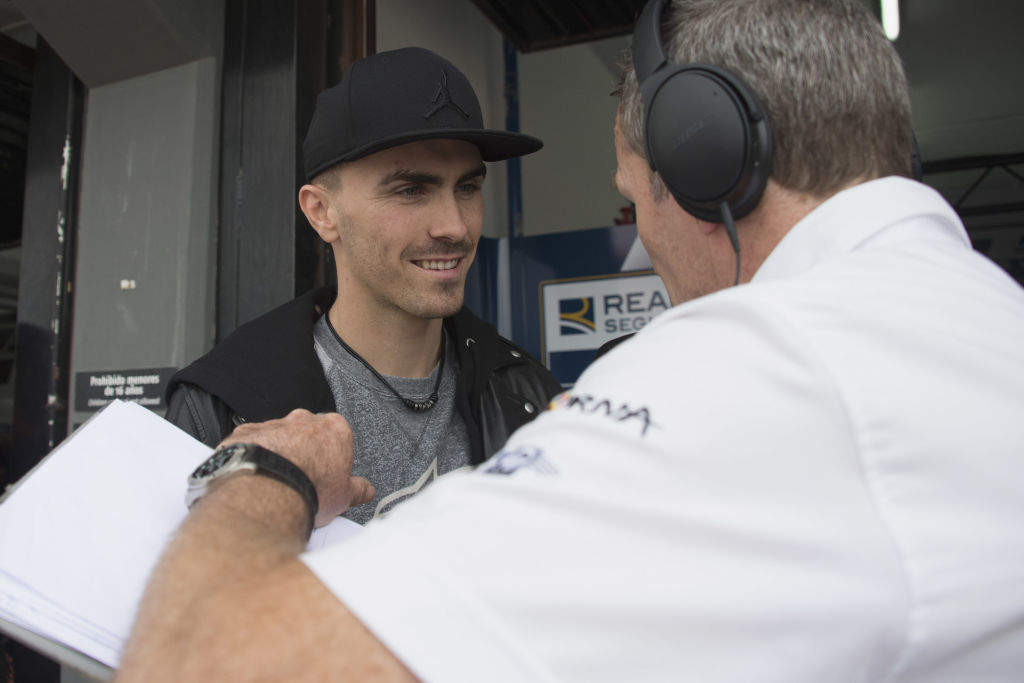 VALENCIA, SPAIN - NOVEMBER 17: Loris Baz of France speaks with journalists at the end of the qualifying practice during the MotoGP Of Valencia - Qualifying at Ricardo Tormo Circuit on November 17, 2018 in Valencia, Spain. (Photo by Mirco Lazzari gp/Getty Images)