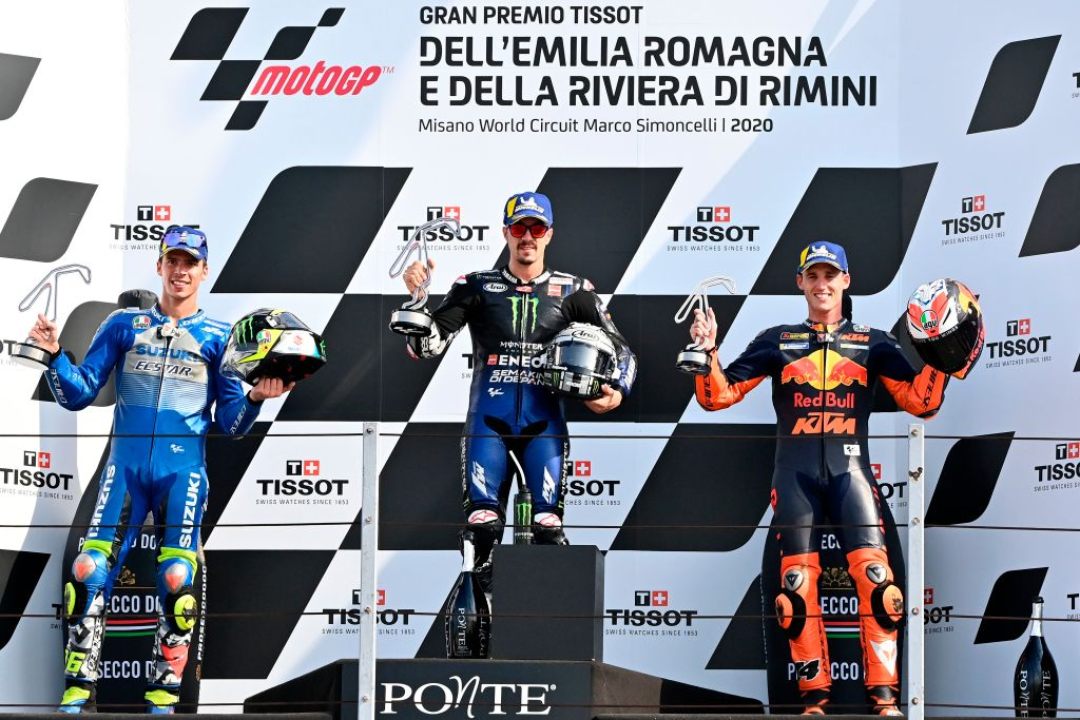 MotoGP, Maverick Vinales-Joan Mir-Pol Espargarò sul podio di Misano