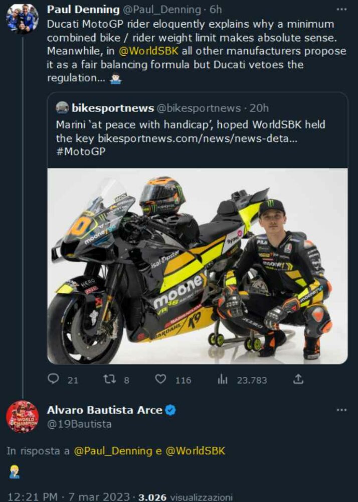 Denning Bautista Yamaha Ducati peso limite SBK